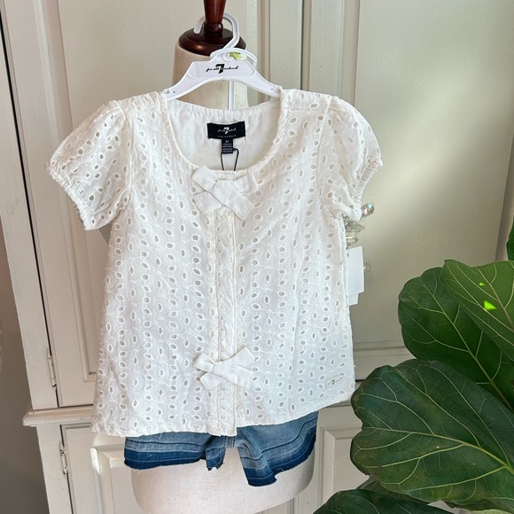 NEW 7 for all Mankind Toddler Set: Eyelet Top w/ Jean Shorts Size 4T - Picture 1 of 8